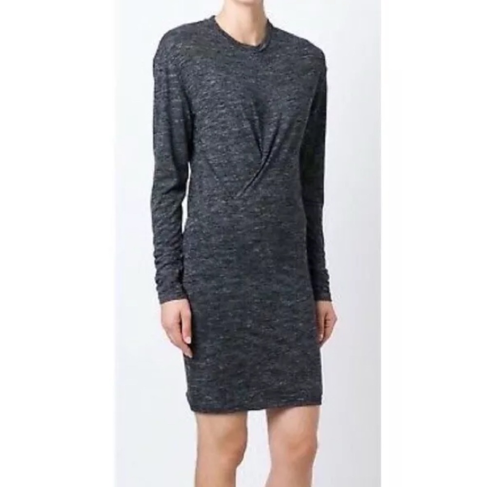 Isabel Marant Etoile Heathered Gray Wilder Twist Front Long Sleeve T-Shirt Dress